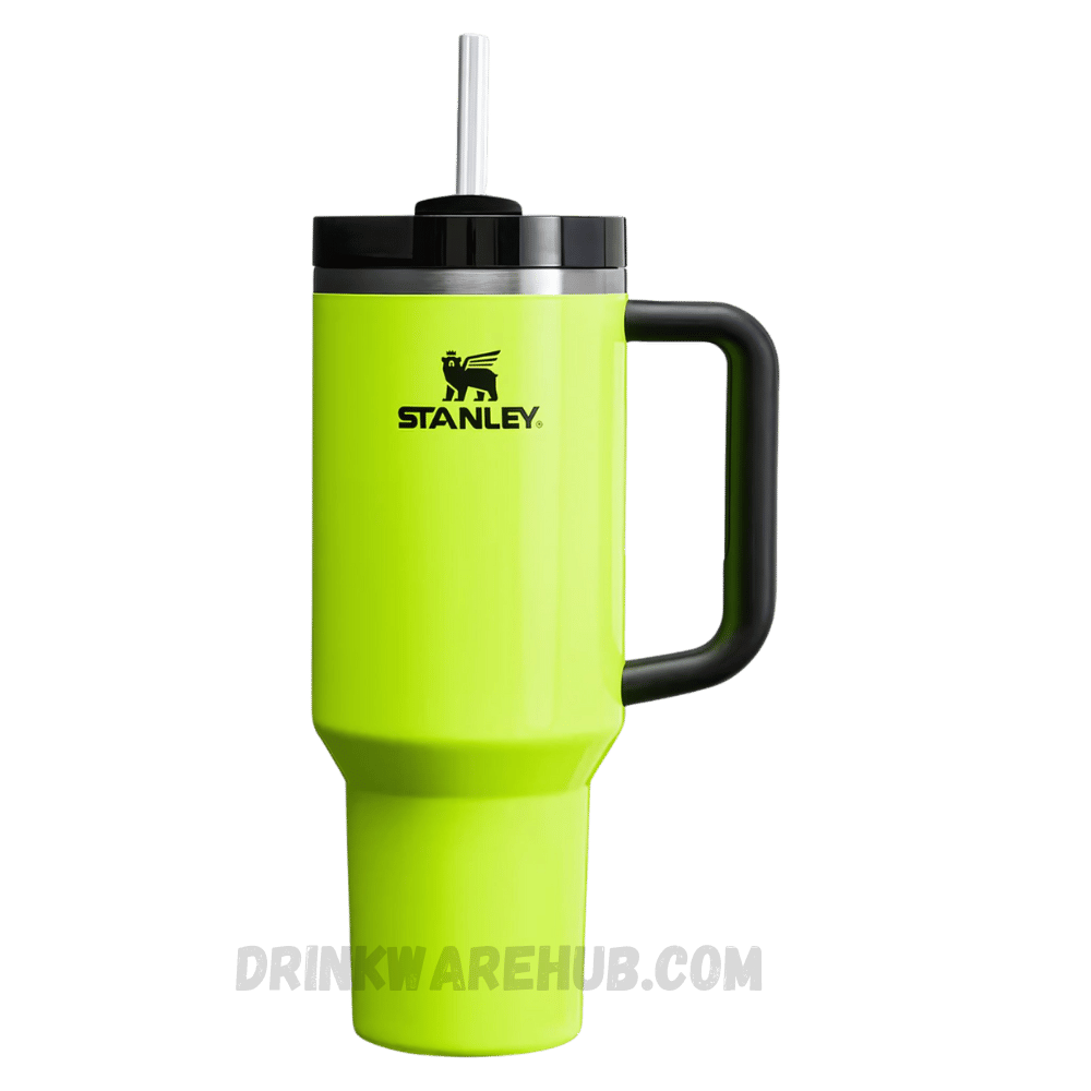Stanley Tumbler Neon Yellow 40 OZ – Vibrant and energetic insulated tumbler in neon yellow color. Keeps beverages hot or cold for hours, perfect for outdoor activities and on-the-go hydration.