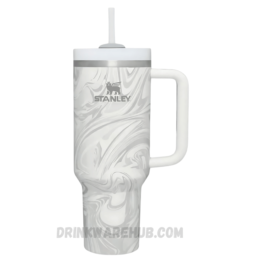 Stanley Tumbler Polar Swirl 40 OZ – Stylish insulated tumbler with a cool white and blue swirl design, keeps beverages hot or cold for hours. Ideal for travel, gym, and daily hydration.