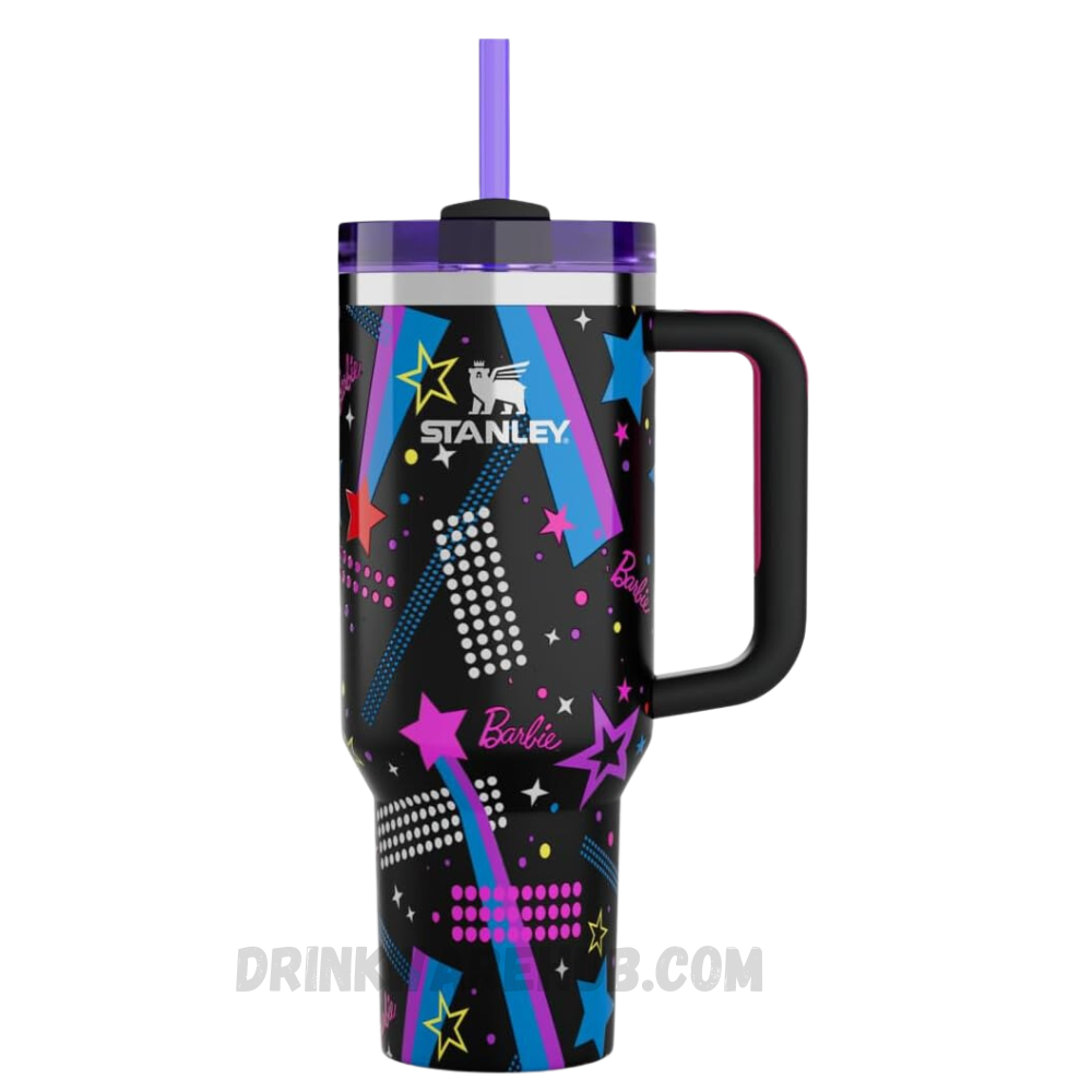 Stanley Quencher Flowstate Mug X Barbie 80s Rockers 40 OZ – Exclusive Barbie collaboration featuring a bold and vibrant 80s Rockers design. This limited edition Stanley Flowstate Quencher keeps beverages hot or cold for hours, perfect for collectors, travel, and everyday hydration.