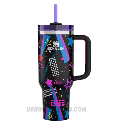 Stanley Quencher Flowstate Mug X Barbie 80s Rockers 40 OZ – Exclusive Barbie collaboration featuring a bold and vibrant 80s Rockers design. This limited edition Stanley Flowstate Quencher keeps beverages hot or cold for hours, perfect for collectors, travel, and everyday hydration.